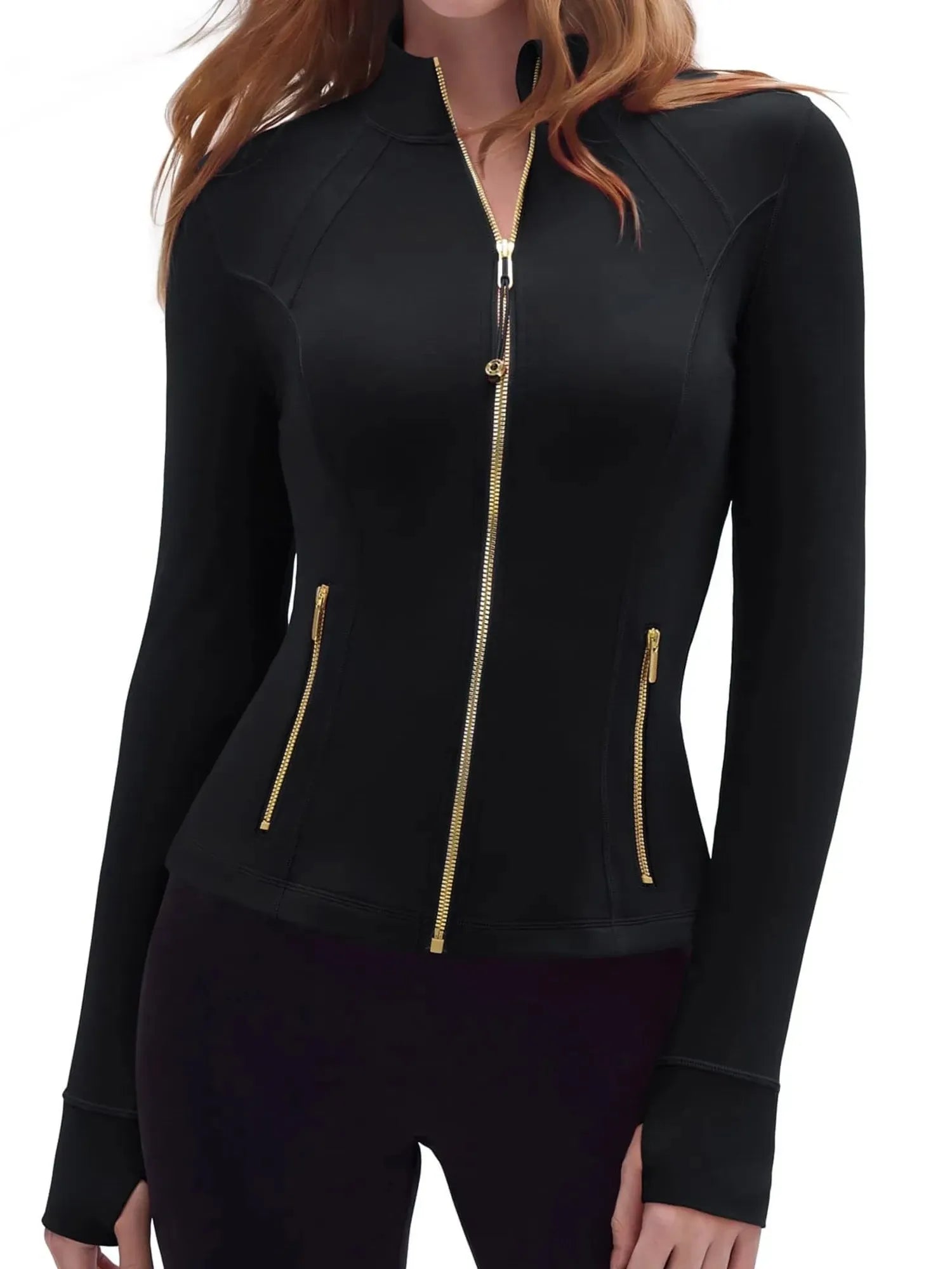 Golden Zip Up Workout Jackets-SUUKSESS-SUUKSESS