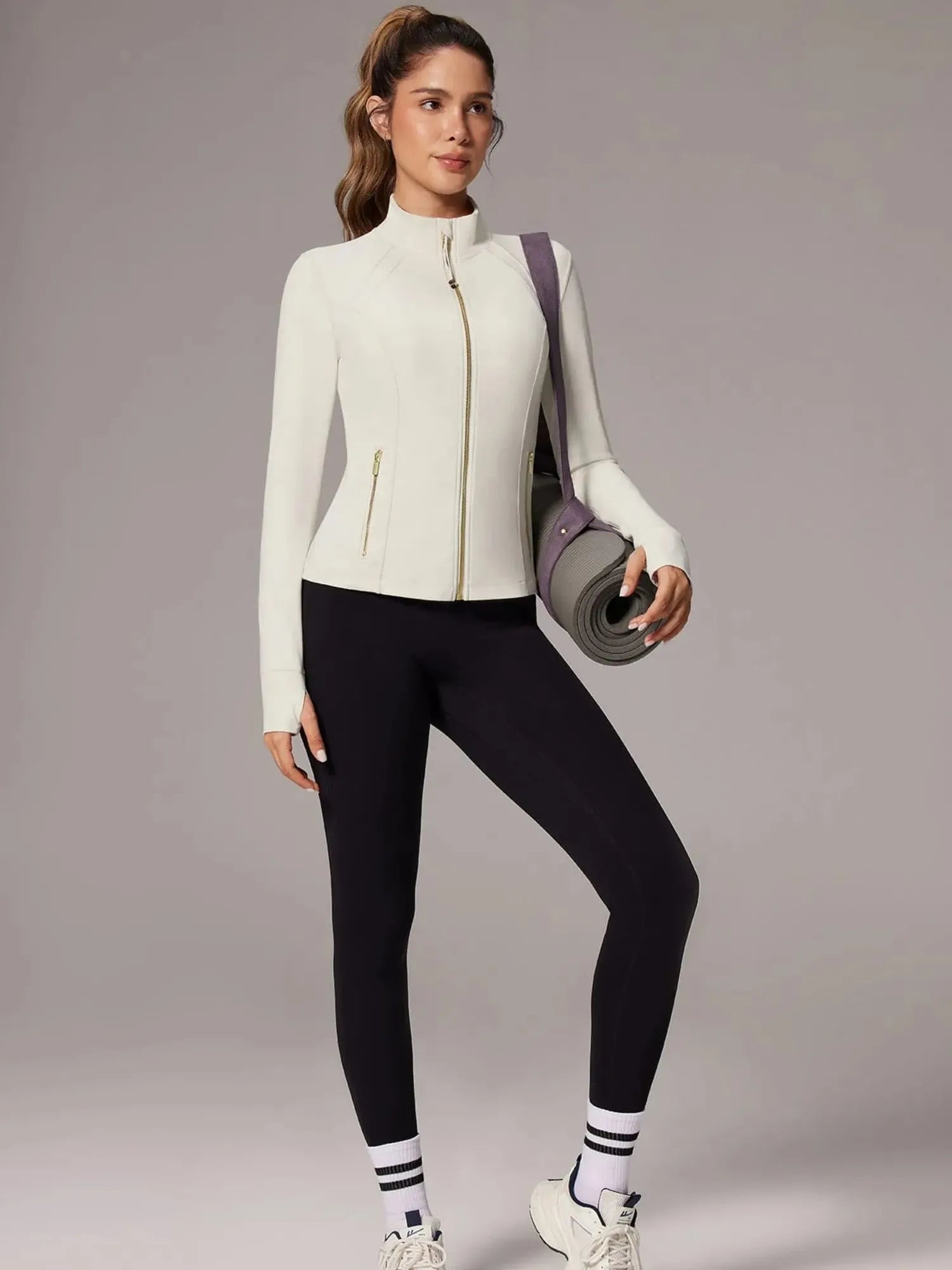 Golden Zip Up Workout Jackets-SUUKSESS-White-XS-SUUKSESS
