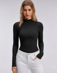 Mock Neck Double Layer Tops - Long Sleeve