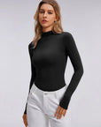 Mock Neck Double Layer Tops - Long Sleeve