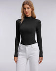 Mock Neck Double Layer Tops - Long Sleeve