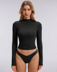 Mock Neck Double Layer Tops - Long Sleeve