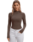 Mock Neck Double Layer Tops - Long Sleeve