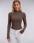 Mock Neck Double Layer Tops - Long Sleeve