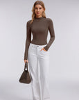 Mock Neck Double Layer Tops - Long Sleeve
