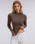 Mock Neck Double Layer Tops - Long Sleeve