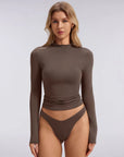 Mock Neck Double Layer Tops - Long Sleeve