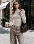 Mock Neck Double Layer Tops - Long Sleeve