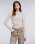 Mock Neck Double Layer Tops - Long Sleeve