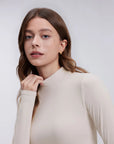 Mock Neck Double Layer Tops - Long Sleeve