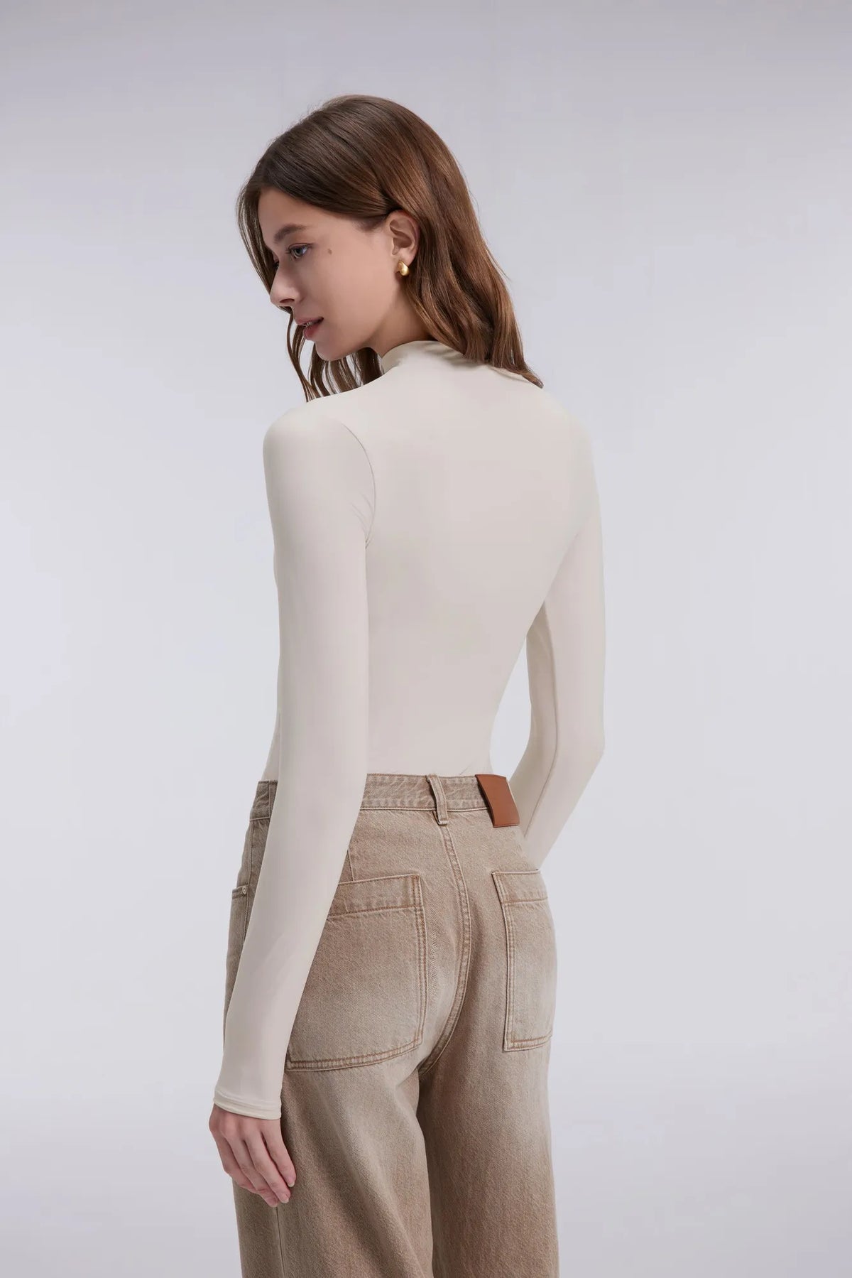 Mock Neck Double Layer Tops - Long Sleeve