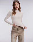 Mock Neck Double Layer Tops - Long Sleeve