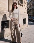 Mock Neck Double Layer Tops - Long Sleeve