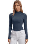 Mock Neck Double Layer Tops - Long Sleeve