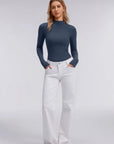 Mock Neck Double Layer Tops - Long Sleeve