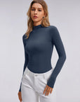 Mock Neck Double Layer Tops - Long Sleeve
