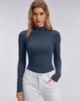 Mock Neck Double Layer Tops - Long Sleeve