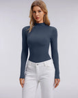 Mock Neck Double Layer Tops - Long Sleeve