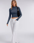 Mock Neck Double Layer Tops - Long Sleeve