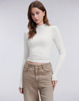 Mock Neck Double Layer Tops - Long Sleeve