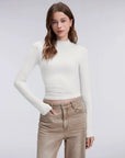 Mock Neck Double Layer Tops - Long Sleeve