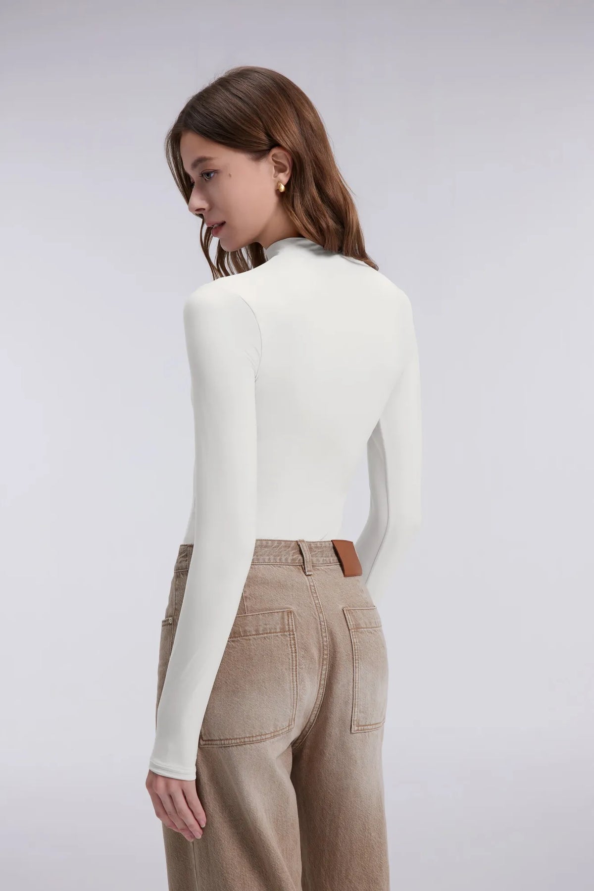 Mock Neck Double Layer Tops - Long Sleeve