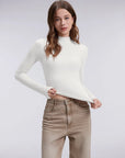 Mock Neck Double Layer Tops - Long Sleeve