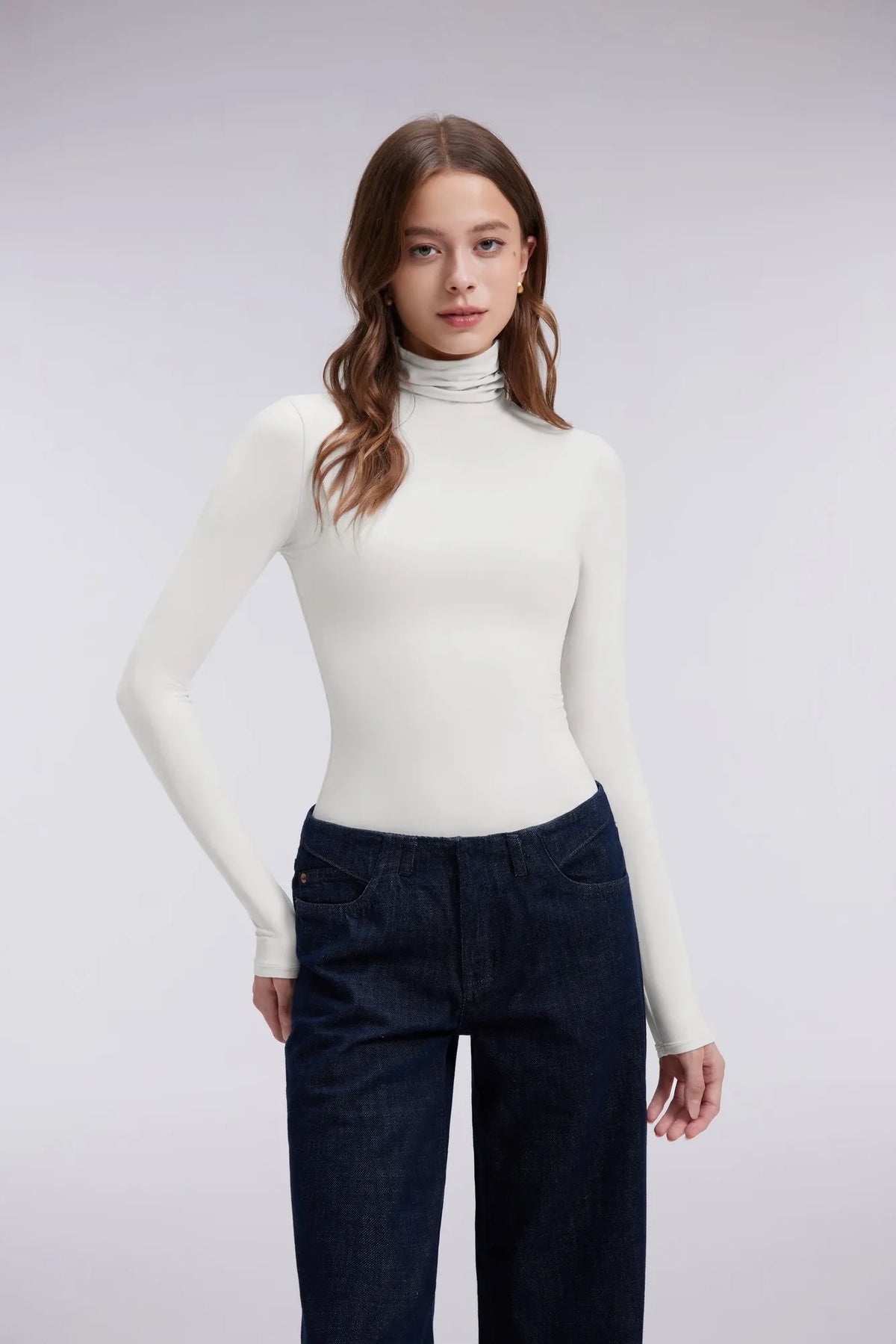 Mock Neck Double Layer Tops - Long Sleeve