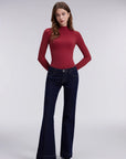 Mock Neck Double Layer Tops - Long Sleeve