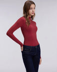 Mock Neck Double Layer Tops - Long Sleeve