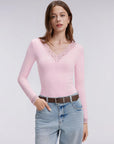 Sexy V Neck Lace Shirt - Long Sleeve