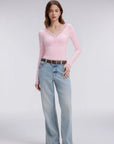 Sexy V Neck Lace Shirt - Long Sleeve