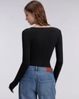 Sexy V Neck Lace Shirt - Long Sleeve