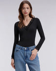 Sexy V Neck Lace Shirt - Long Sleeve