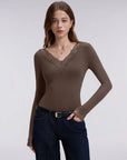 Sexy V Neck Lace Shirt - Long Sleeve