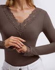 Sexy V Neck Lace Shirt - Long Sleeve