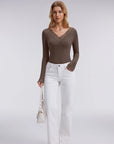Sexy V Neck Lace Shirt - Long Sleeve