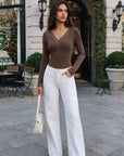 Sexy V Neck Lace Shirt - Long Sleeve