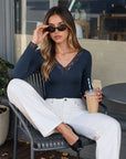 Sexy V Neck Lace Shirt - Long Sleeve