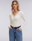 Sexy V Neck Lace Shirt - Long Sleeve