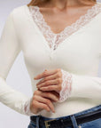 Sexy V Neck Lace Shirt - Long Sleeve