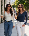 Sexy V Neck Lace Shirt - Long Sleeve