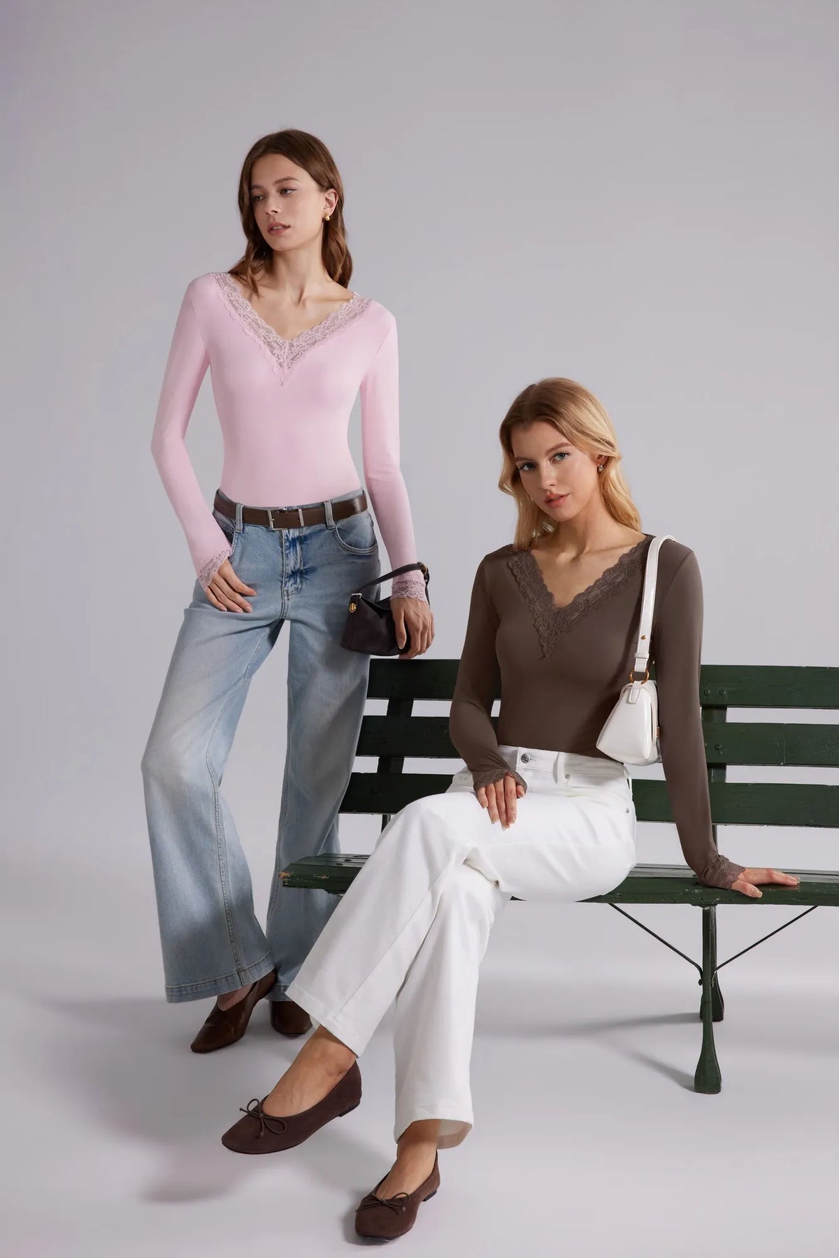 Sexy V Neck Lace Shirt - Long Sleeve