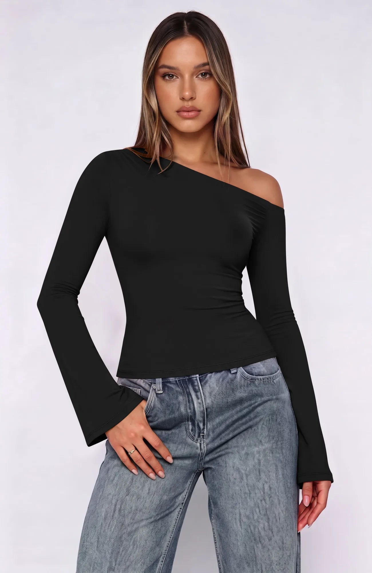 Off Shoulder Bell Long Sleeve-SUUKSESS-SUUKSESS