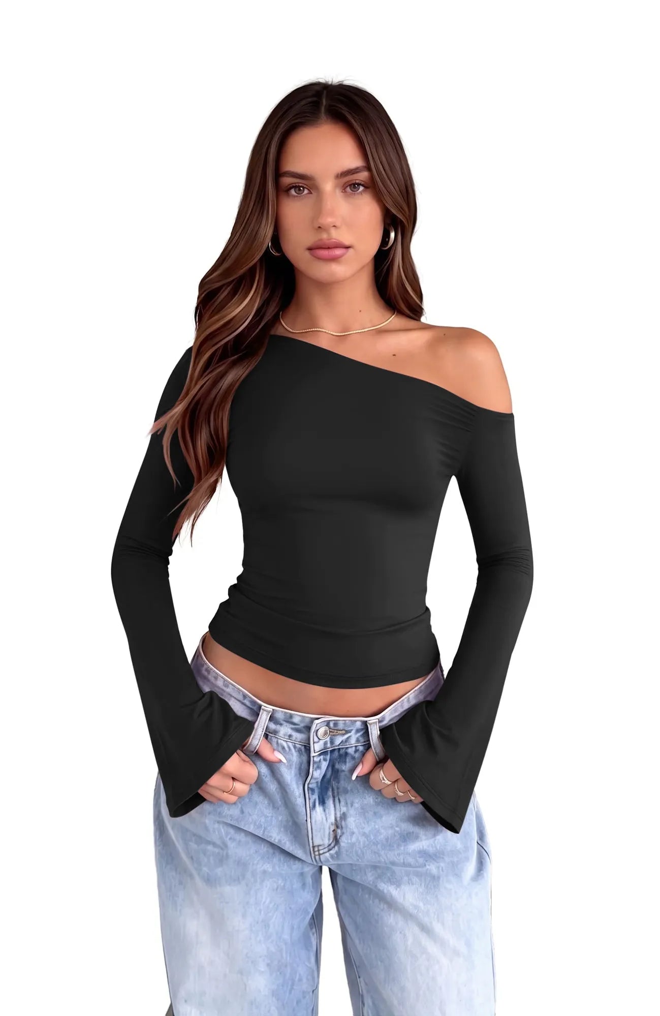 Off Shoulder Bell Long Sleeve-SUUKSESS-SUUKSESS