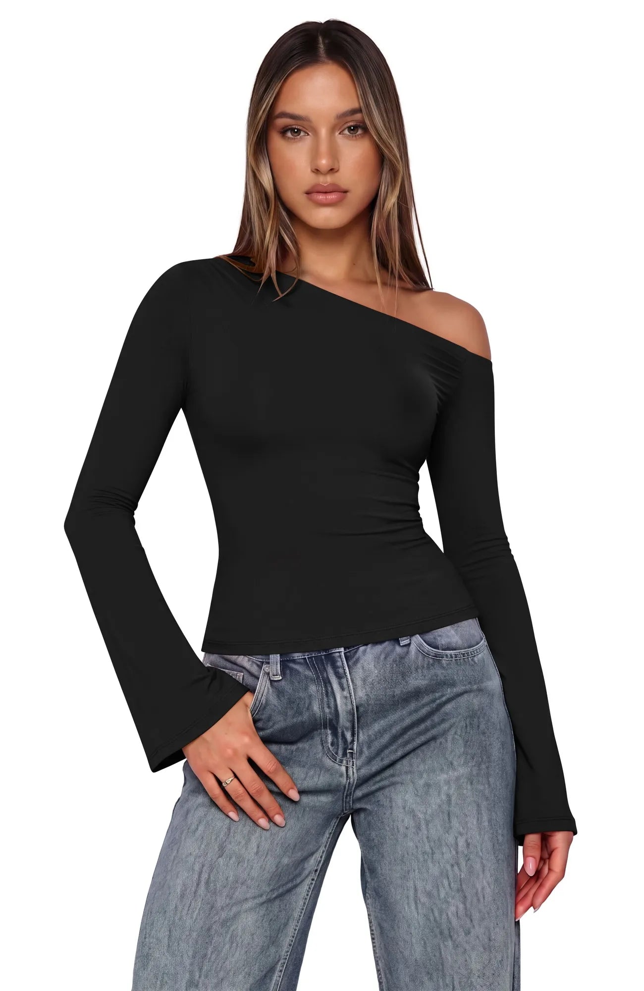 Off Shoulder Bell Long Sleeve-SUUKSESS-SUUKSESS