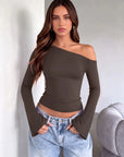 Off Shoulder Bell Long Sleeve-SUUKSESS-Brown-XS-SUUKSESS