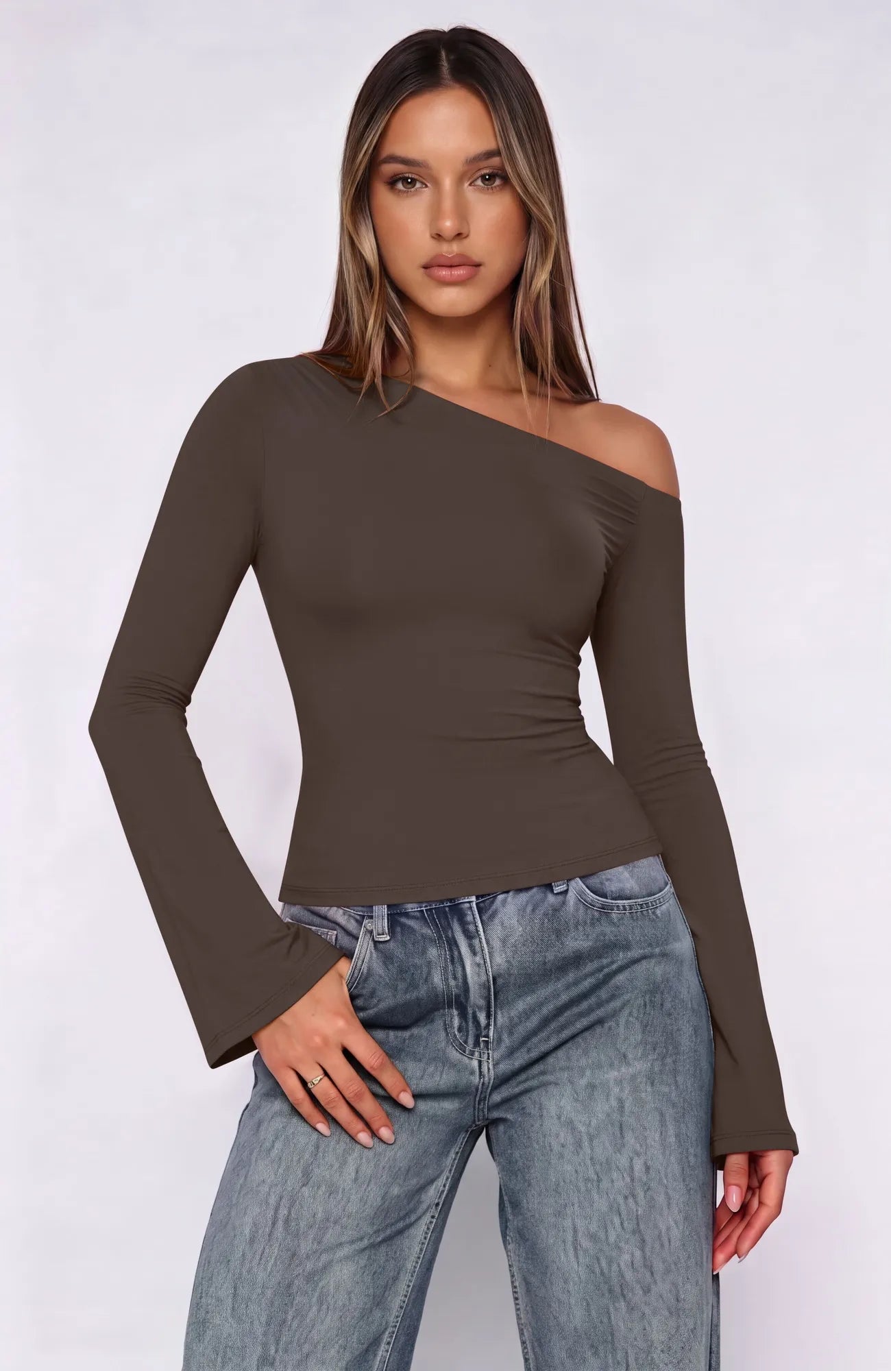 Off Shoulder Bell Long Sleeve-SUUKSESS-SUUKSESS