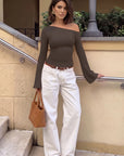 Off Shoulder Bell Long Sleeve-SUUKSESS-SUUKSESS