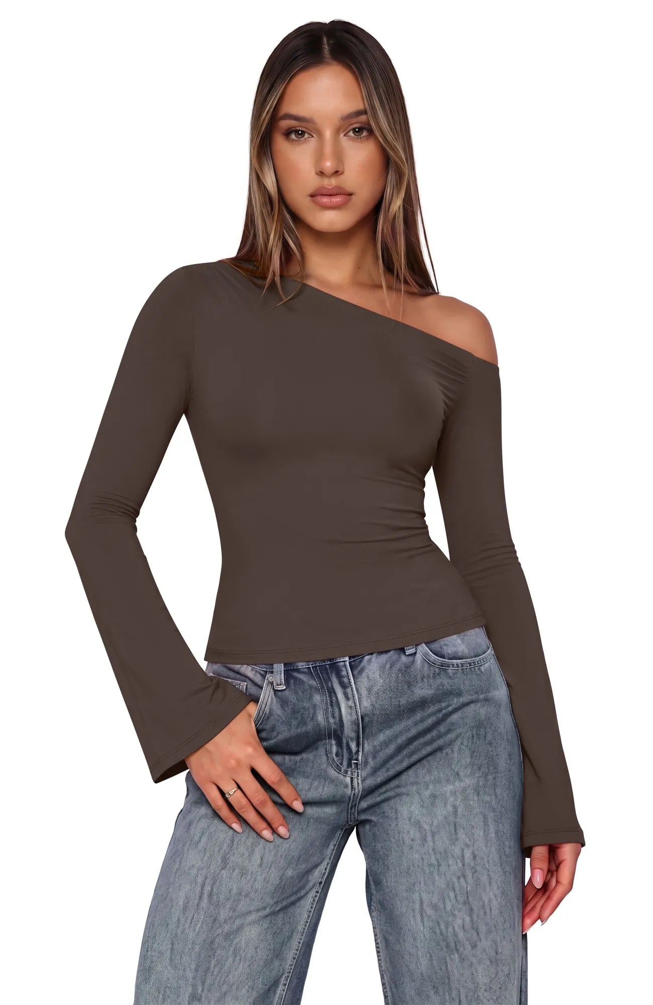 Off Shoulder Bell Long Sleeve-SUUKSESS-SUUKSESS